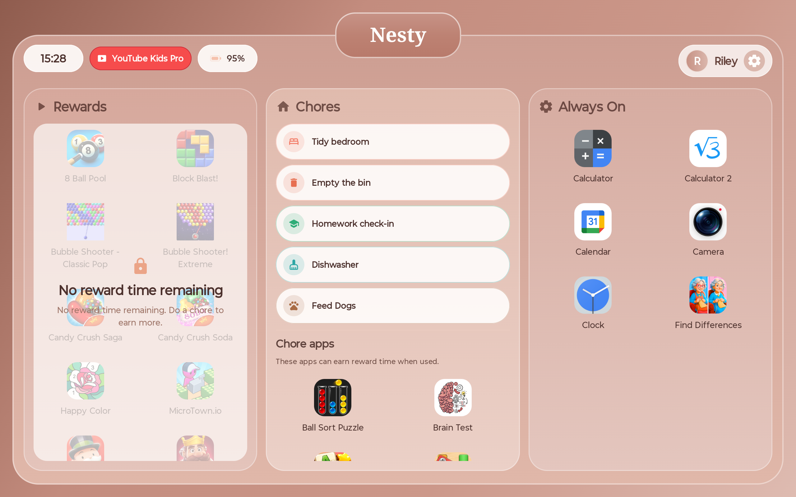 Nesty child tablet dashboard preview